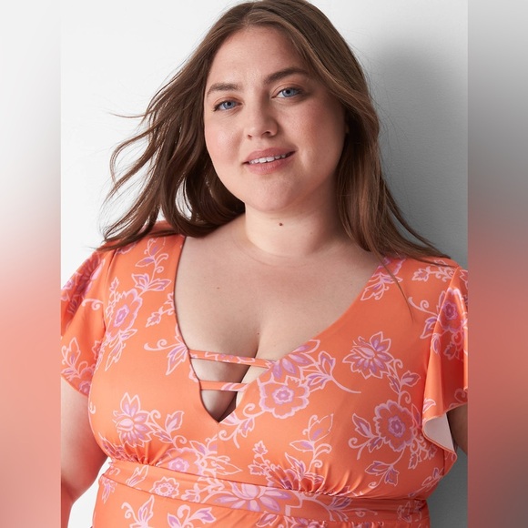 NEW LANE BRYANT Swim By Cacique No-Wire Flutter-Sleeve Swim Tankini Top Size 20 - Picture 1 of 9
